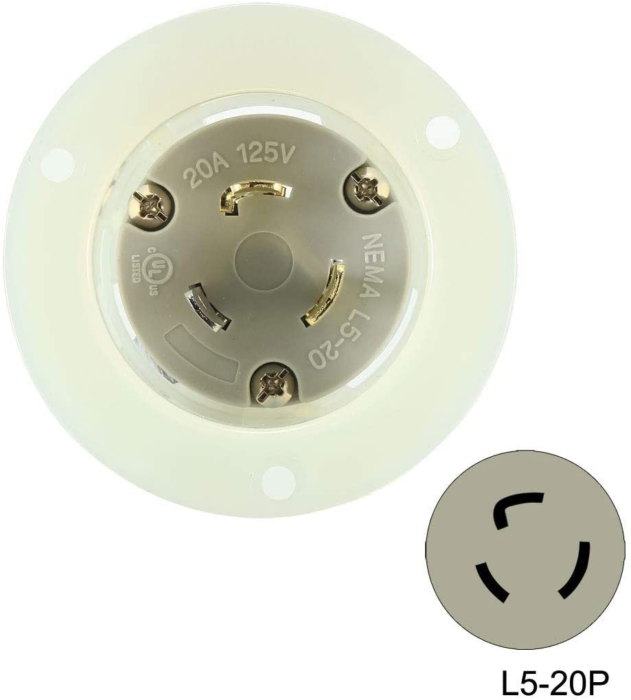 XYWHPGV Flanged Power Inlet Twist Lock NEMA L5-20P, 20A 125VAC, 2